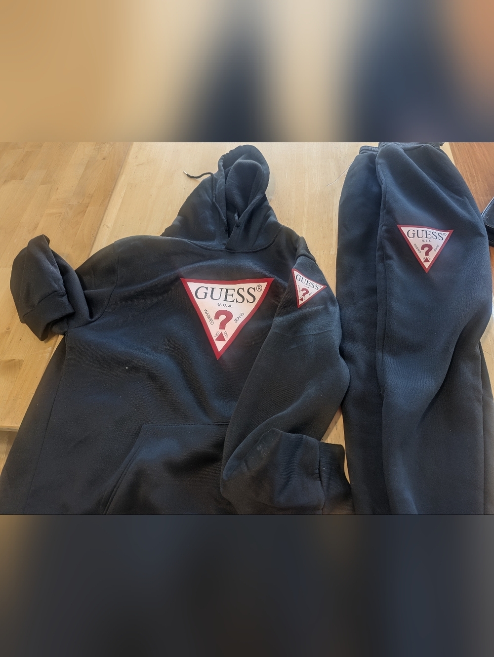 Guess Black Hoodie with Red & White Triangle Logo